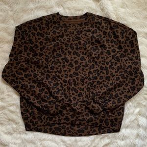 Abercrombie & Fitch Puff-Sleeve Crew Sweatshirt in Brown Leopard Print